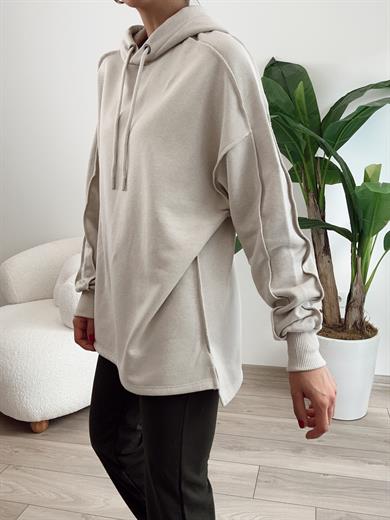 Bej Pis Dikiş Kapüşonlu Sweat