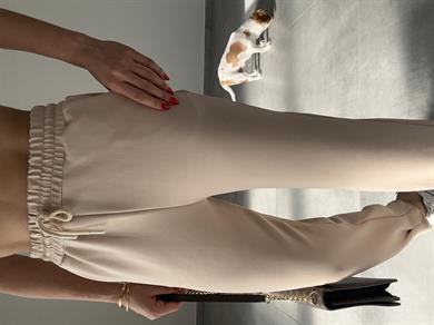 Bej Scuba Paça Pileli Eşofman