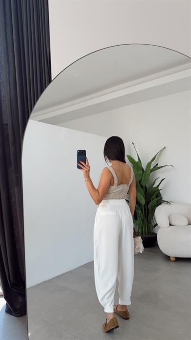 Bej İp Detaylı Keten Korse Bluz