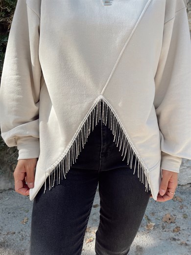 Bej Taşlı Sweatshirt