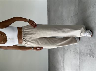 Bej Yama Cepli Bol Paça Keten Pantolon