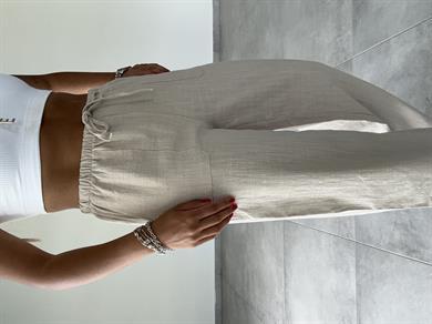 Bej Yama Cepli Bol Paça Keten Pantolon