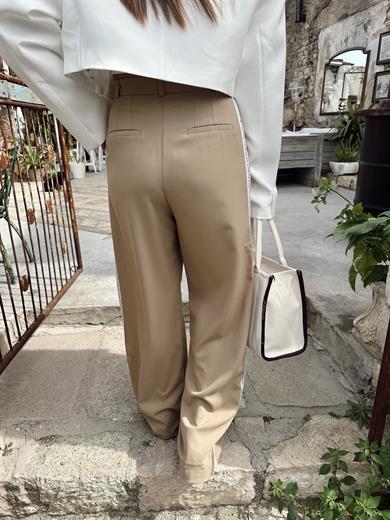 Bej Yanları Şerit Detaylı Palazzo