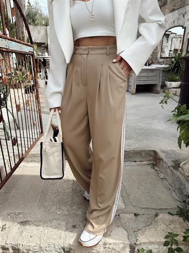 Bej Yanları Şerit Detaylı Palazzo