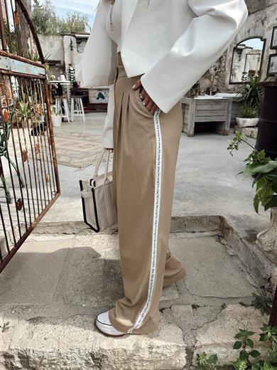 Bej Yanları Şerit Detaylı Palazzo