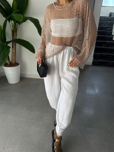 Bej Yarasa Kol File Bluz