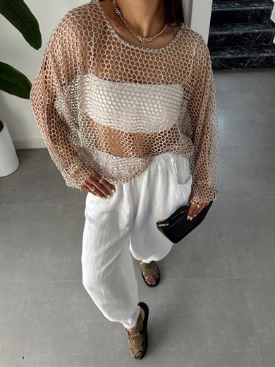 Bej Yarasa Kol File Bluz