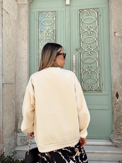 Bej Yazılı Sweatshirt