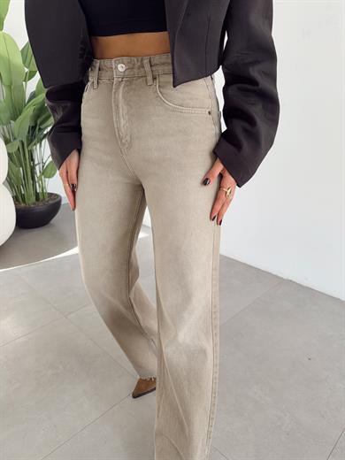 Bej Yıkamalı Straight Jean