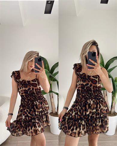 Beli Lastikli Leopar Elbise