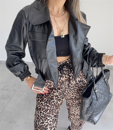 Beli Lastikli Leopar Şalvar