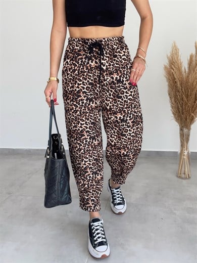Beli Lastikli Leopar Şalvar
