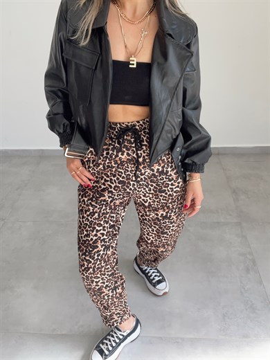 Beli Lastikli Leopar Şalvar