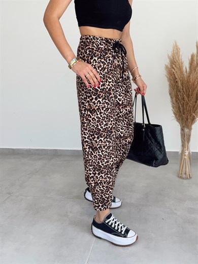 Beli Lastikli Leopar Şalvar