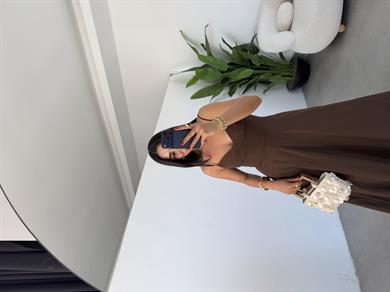 Belle Luxe Kahve Belden Oturtmalı Elbise