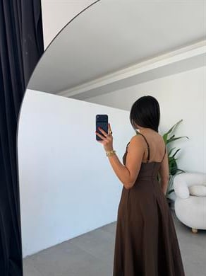 Belle Luxe Kahve Belden Oturtmalı Elbise