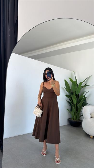 Belle Luxe Kahve Belden Oturtmalı Elbise