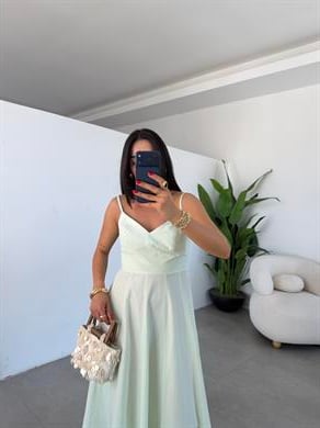 Belle Luxe Mint Yeşili Belden Oturtmalı Elbise