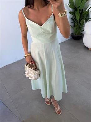 Belle Luxe Mint Yeşili Belden Oturtmalı Elbise