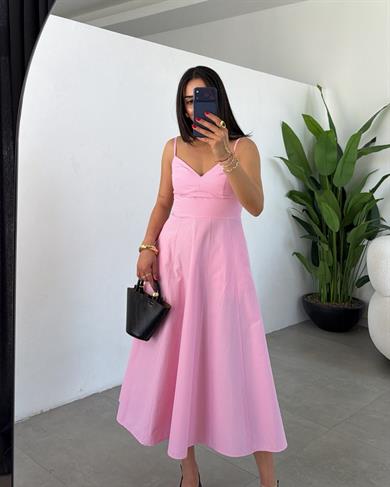 Belle Luxe Pembe Belden Oturtmalı Elbise