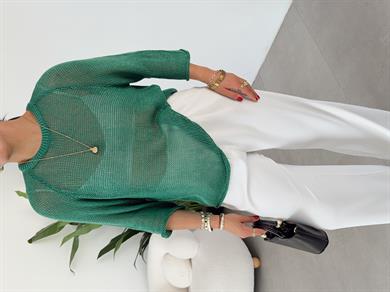 Benetton File Örgü Oversize Triko Bluz