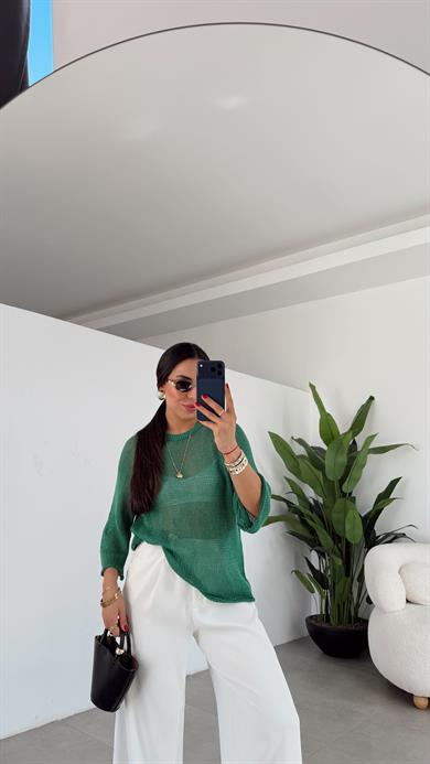 Benetton File Örgü Oversize Triko Bluz