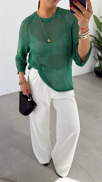 Benetton File Örgü Oversize Triko Bluz