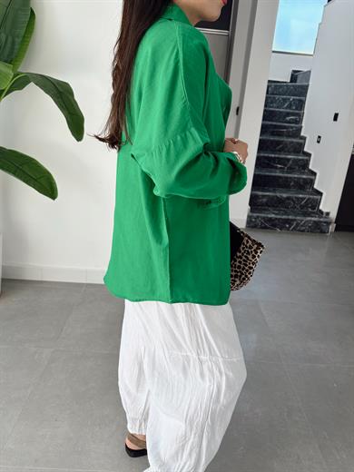 Benetton Flamlı Keten Tek Cep Oversize Gömlek