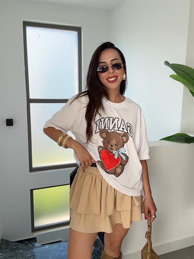 Beyaz Ayıcık Baskılı Tişört