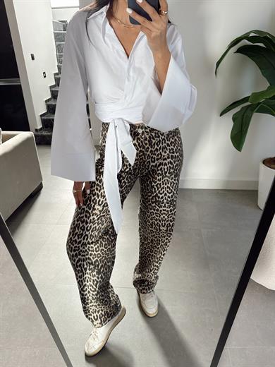 Beyaz Bağlamalı Crop Gömlek