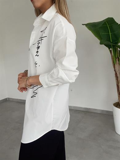 Beyaz Baskılı Gömlek