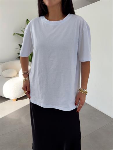 Beyaz Bisiklet Yaka Oversize Tshirt
