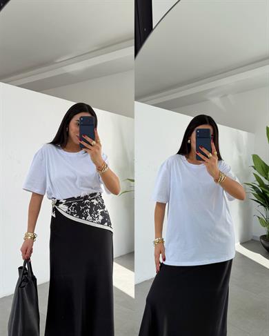 Beyaz Bisiklet Yaka Oversize Tshirt