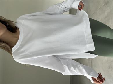 Beyaz Bisiklet Yaka Sweatshirt