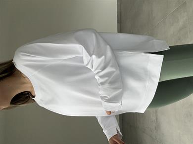 Beyaz Bisiklet Yaka Sweatshirt