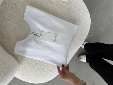 Beyaz Bisiklet Yaka Yarasa Kol Bluz