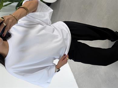 Beyaz Bisiklet Yaka Yarasa Kol Bluz