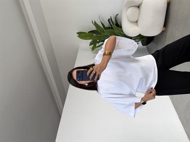 Beyaz Bisiklet Yaka Yarasa Kol Bluz