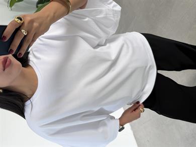 Beyaz Bisiklet Yaka Yarasa Kol Bluz