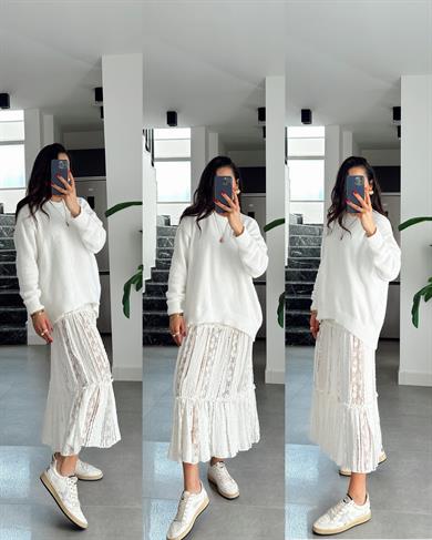 Beyaz Bisiklet Yaka Yumoş Kazak