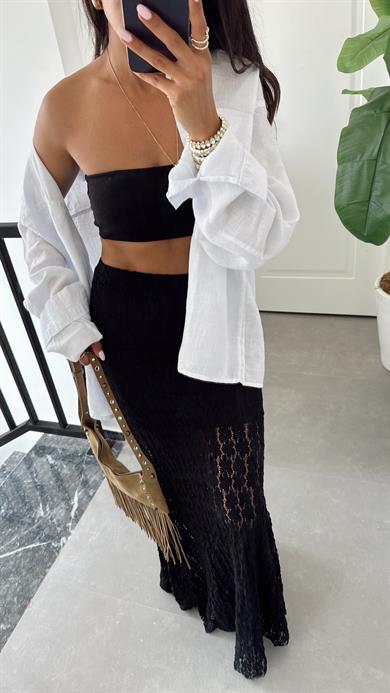 Beyaz Çift Cepli Keten Gömlek