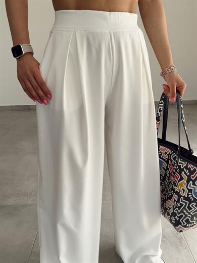 Beyaz Çift Pileli Palazzo