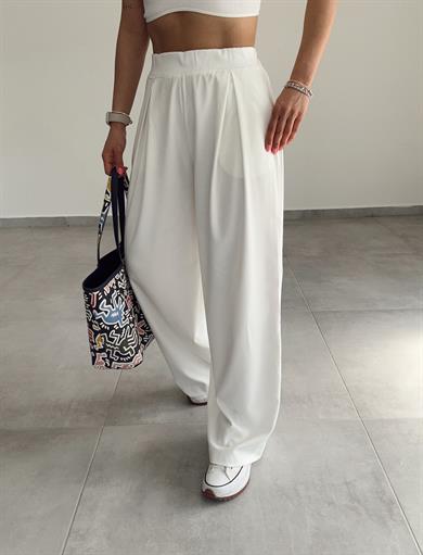 Beyaz Çift Pileli Palazzo