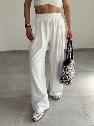 Beyaz Çift Pileli Palazzo