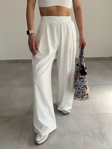 Beyaz Çift Pileli Palazzo