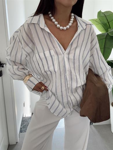 Beyaz Çizgili Kraş Gömlek