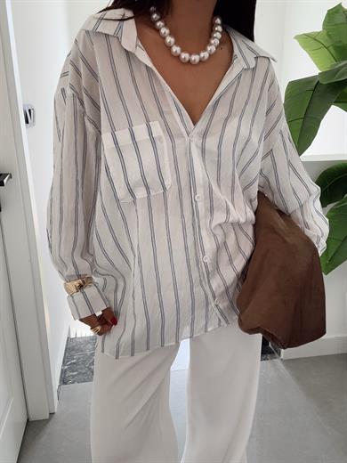 Beyaz Çizgili Kraş Gömlek