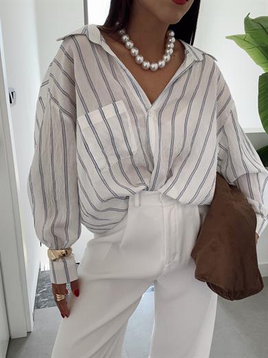 Beyaz Çizgili Kraş Gömlek