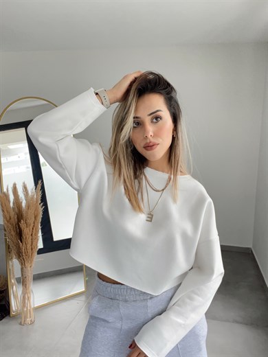 Beyaz Crop Sweat