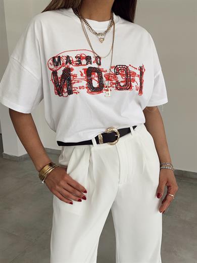 Beyaz İcon Baskılı Tişört